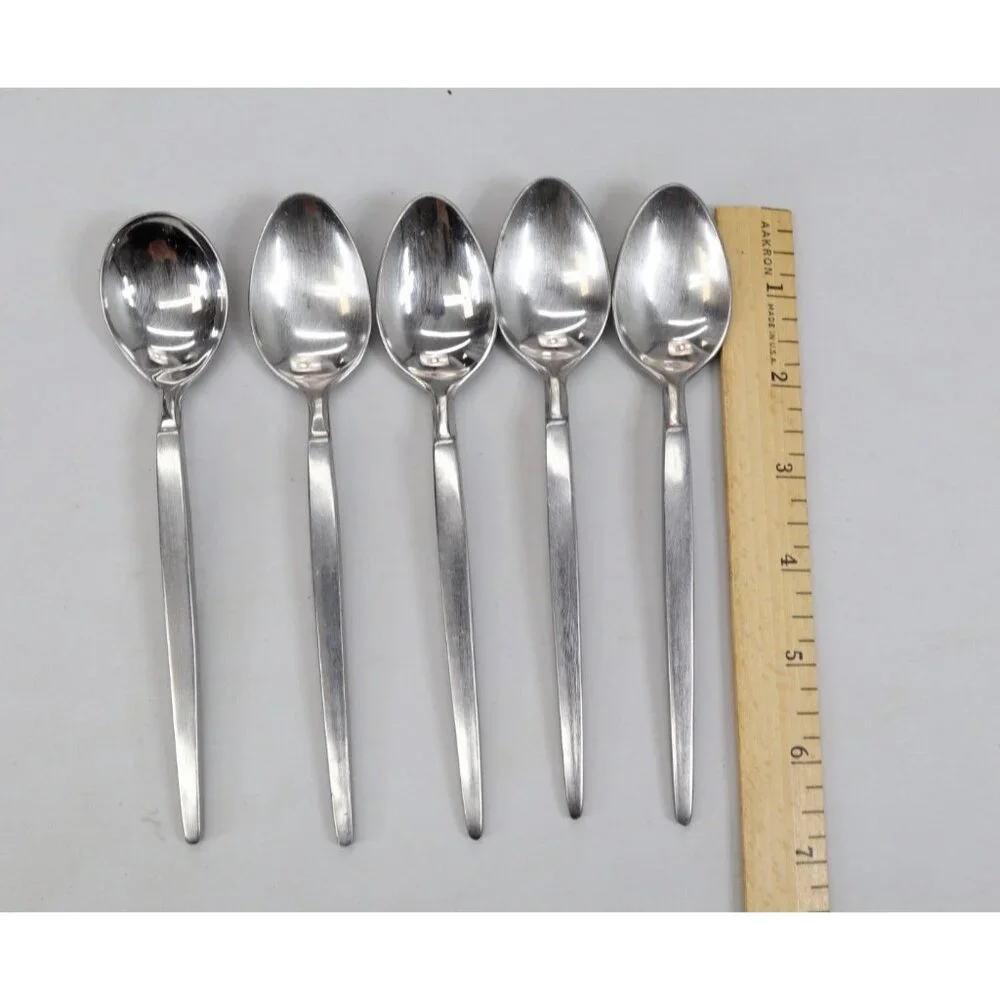 5 Stanley Roberts Astro Dessert Tea Spoons Japan Stainless Flatware Sugar Replac